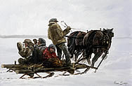 Four people on sleigh